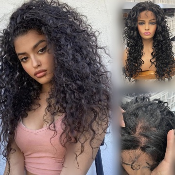 Natural Black Synthetic Lace Front Wigs with 24inch Water Wave Style: Perfect Daily Hair for Women, Mimicking Human Hair Experience