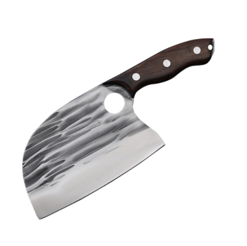 Longquan Hand Forged Round Head Kitchen Couteau avec une lame de tranchage tranchante et un couvercle