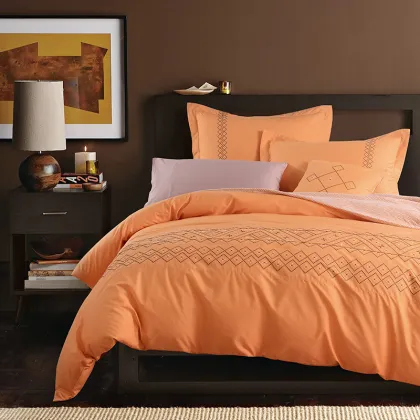 Orange PURE & WHOLE cross embroidered 100% Cotton bedding Quilt cover set