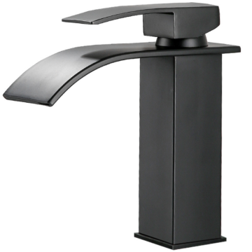 Black Square Single Handle Bathroom Basin Taps with Waterfall Feature