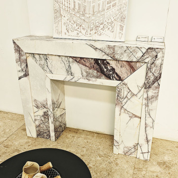 Modern Hand Carved White Lilac Marble Fireplace Surround