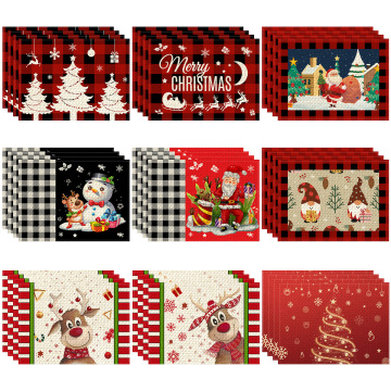 2024 New Christmas Linen Printed Placemats for Family Restaurant Decoration