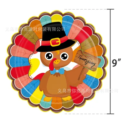 140pcs Turkey Party Theme Disposable Paper Plates & Napkins - Thanksgiving Tableware Set