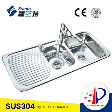 double bowl square stainless steel tray sink with drainboard