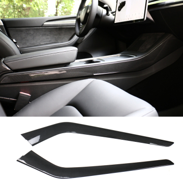 Forged Carbon Interior Console Trim Strips for Tesla Model Y 2021