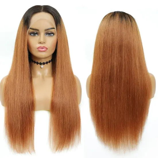 X-TRESS 180% Density Brazilian Human Hair Wigs Straight 1B/30 Lace Front Wig With Pre Plucked 4*13 Lace Frontal Wig For Women