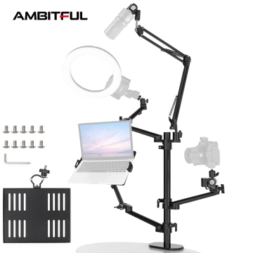 Ambitale telescopische lichtstandaard met LED -monitorverlengingsarm
