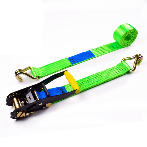 2" 5000kgs 50mm Yellow Finger Handle Ratchet Buckle Cargo Lashing Straps With 2 Inch Double J Hooks