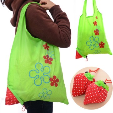 Wholesale Custom 190T Polyester Strawberry Folding Waterproof Shopping Bags