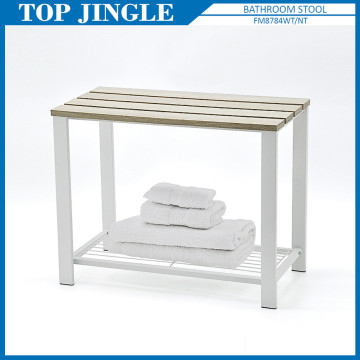 Wooden Double Stool With Towel Rack On The Bottom