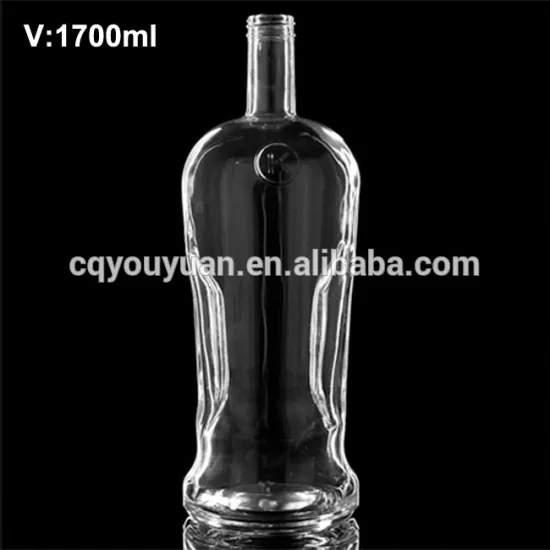 High Quality Transparent Big 1.75 Liter Glass Vodka Bottle