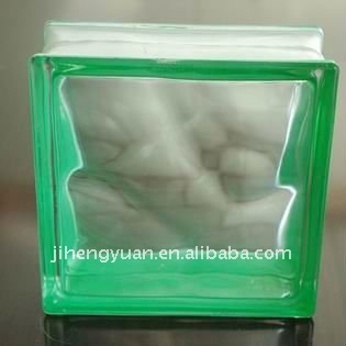 green side-colored cloudy glass block