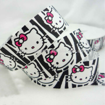 White black zebra kitty head grosgrain ribbon