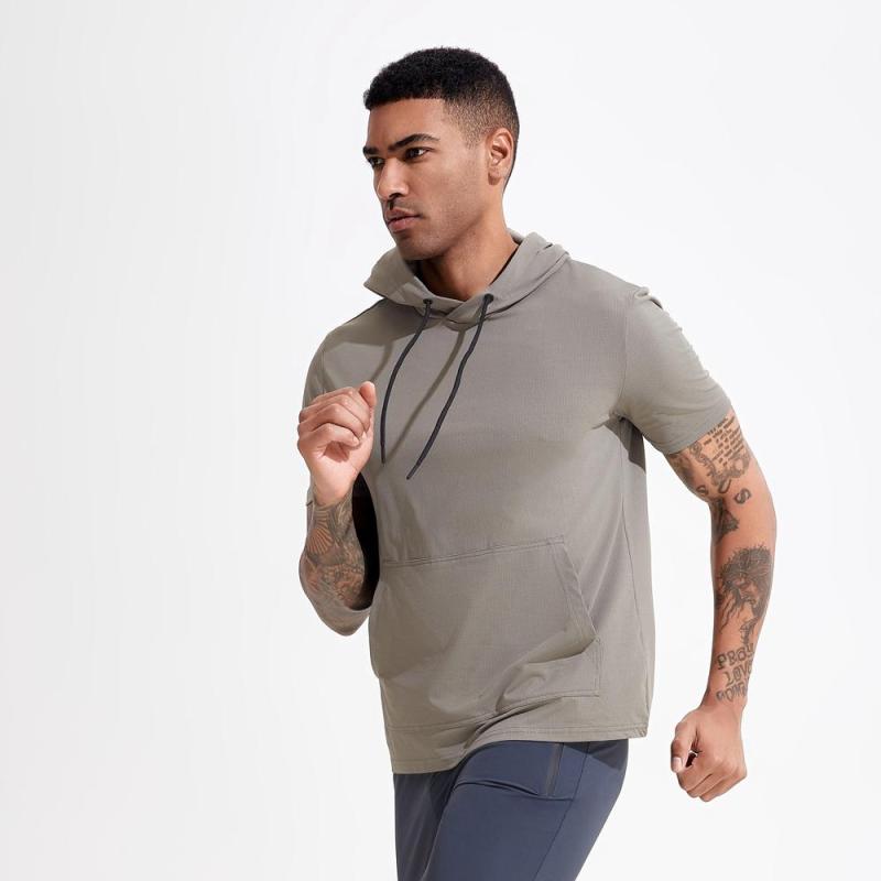 Mens Short Sleeve Quick Dry Gym Athletic Hoodie