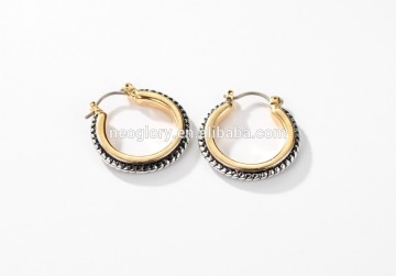 Neoglory Jewelry SENSITIVE Fine Silver Color Plate and Gold Color Plate Two Tone Rope Edge Bali look inspired Hoop Earring
