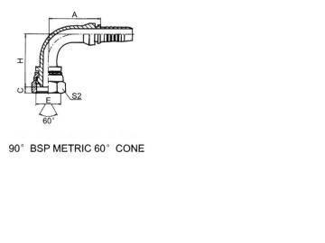 90' Bsp Metric 60' Cone, Hose Fitting