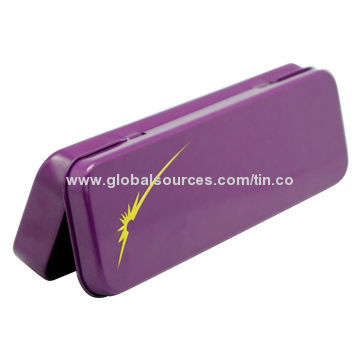 Purple Metal Pencil Box with Hinge and Customized Printing