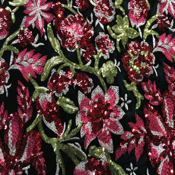 Colorful Flower Sequin Velvet Embroidery Fabric