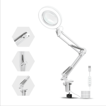 Adjustable Swivel Arm 8 Diopter Magnifying Glass with Light and Stand