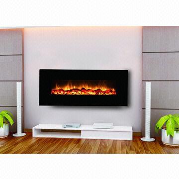 50" Wall-mounted Electric Fireplace with Black Color