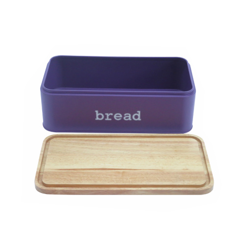Caixa de armazenamento de pão de metal moderno com tampa de madeira