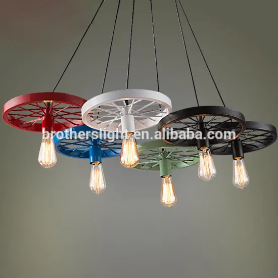 Hot sale antique retro industrial loft carriage wheel pendant lighting