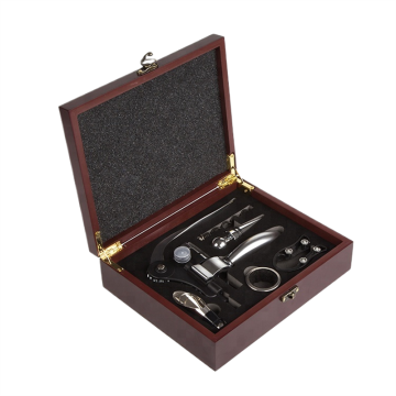 Zinc Alloy Bar Set with Wooden Box - Wine Gadget Gift Kit including Bottle Opener and Corkscrew