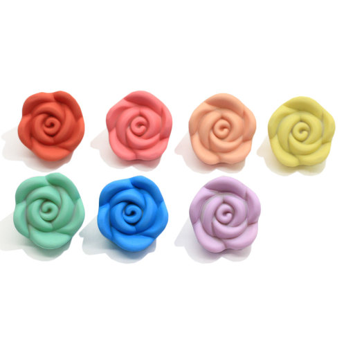 Kleurrijke Gemengde Matte Hars Rose Bloem Plaksteen Cabochon Met Geboorde Gaten Kunstmatige Rose Telefoon Case DIY Decor 22 MM