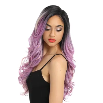 Ombre Lavender Pink long Big curly hair Synthetic lace frontal Pre-plucked Lace Front Wig Synthetic hair wigs For Black Women