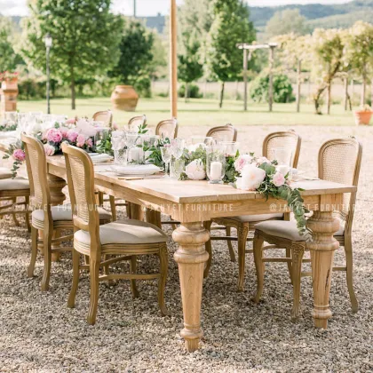 Rustic Natural French Banquet Wood Chair Louis XV