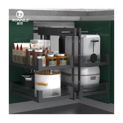 Stainless Steel Corner Pull Basket with Damping Hardware