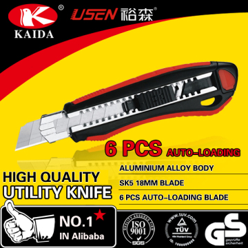 made in china Aluminium Alloy 6 pcs Blades Auto Load Utility Knife