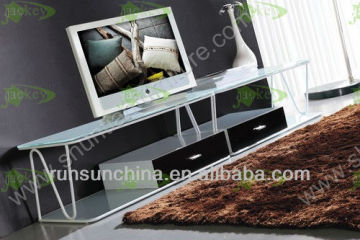white flame plating toughened glass top TV stands 3010