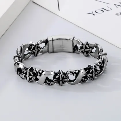 KALEN 220mm Gothic Punk Stainless Steel Links Bracelet