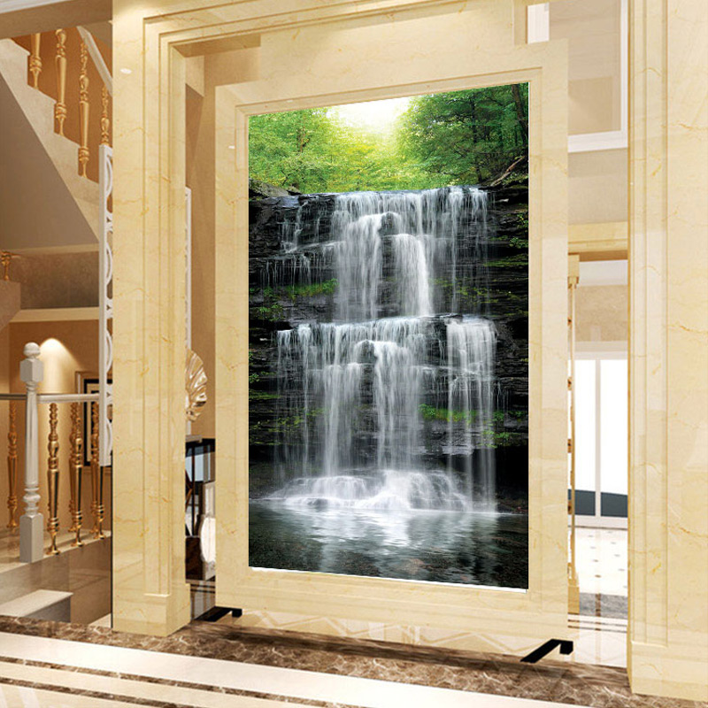 Custom Mural Wallpaper Landscape Natural Waterfalls Wall Mural Straw Non-woven Wall Paper Living Room Entrance Wall Room Decor