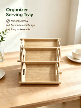 Bamboo Large Serving Tray with Handle Coffee Tray