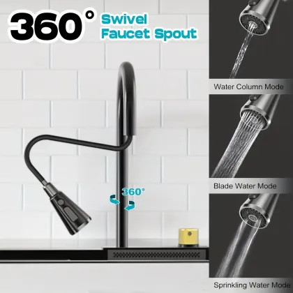 Feiyu Black Diamond Rectangular Kitchen Sink with Counter Faucet