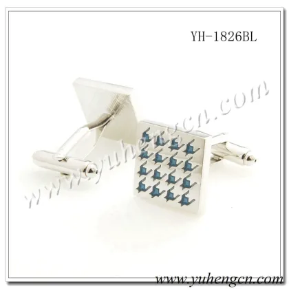 YH-1826BL Elegant Fashion Mens Square Blue Enamel Swallow Gird Cufflinks