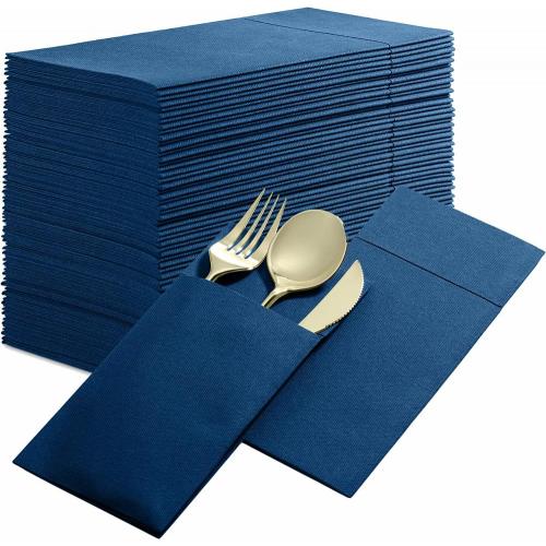 Dinner Napkins with Built-in Flatware Pocket for Silverware