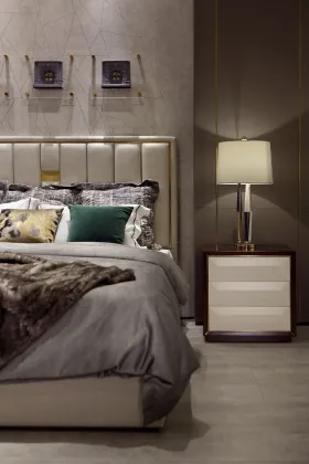 Luxury confortable fabric and leather upholstery bed