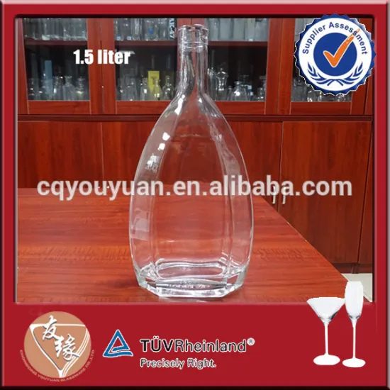 Large size cognac vodka flat shape glass bottle 1.5L