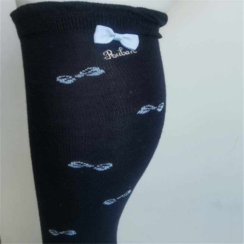 Girls Casual Knee High Black Quick Dry Print Socks