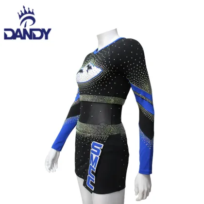 Blue Mesh Sleeve Cheerleading Cheers For Competition