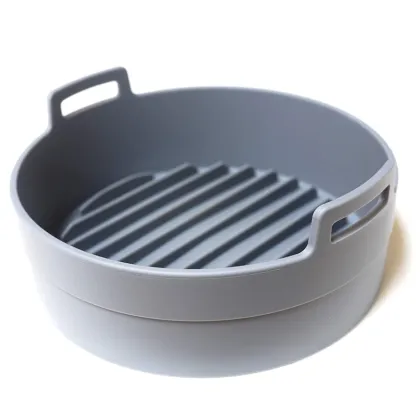 Reusable Baking Circle Liners - Heat Resistant, Gray, Basket Design, Multipurpose, Non-Stick Collapsible Pan Silicone Air Fryer Liners