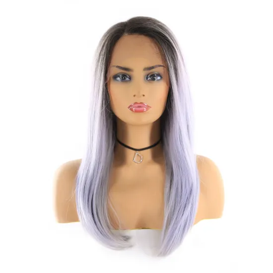 Platinum Silver Grey Ombre Color Lace Front Wigs For Women X-TRESS Straight Synthetic Lace Frontal Cosplay Wig Free Part wigs