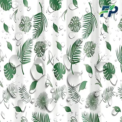 PEVA green leaf bathroom partition curtain