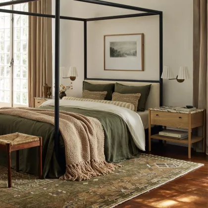 Solid Wood Nightstand with BULGARI Marble Top Drawer