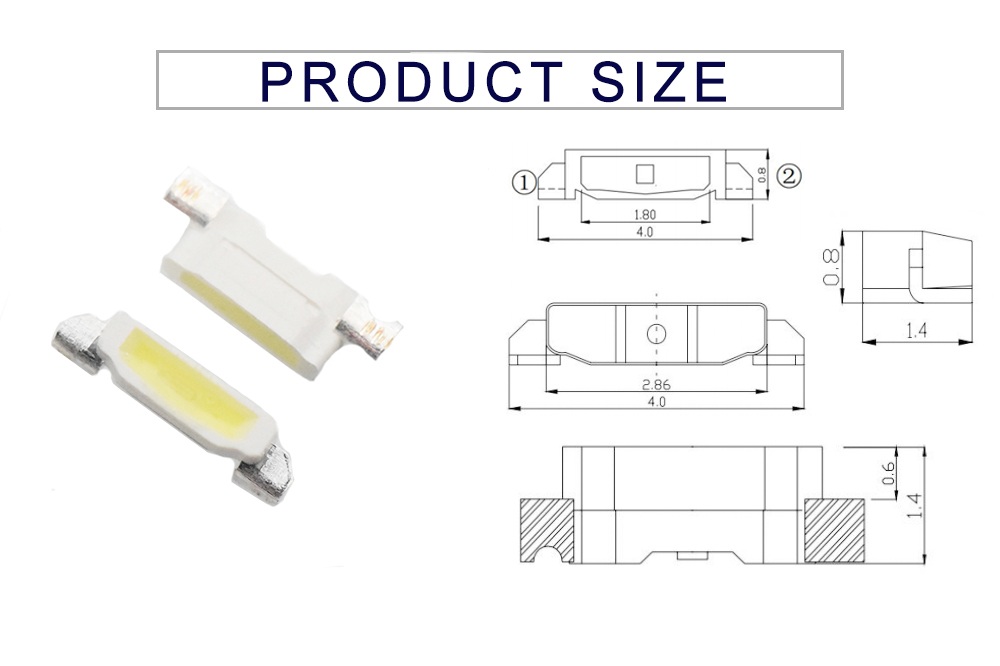 Size of 4008WC50K Side Emitting LED 335 4008 Series White SMD Side view SMD LED