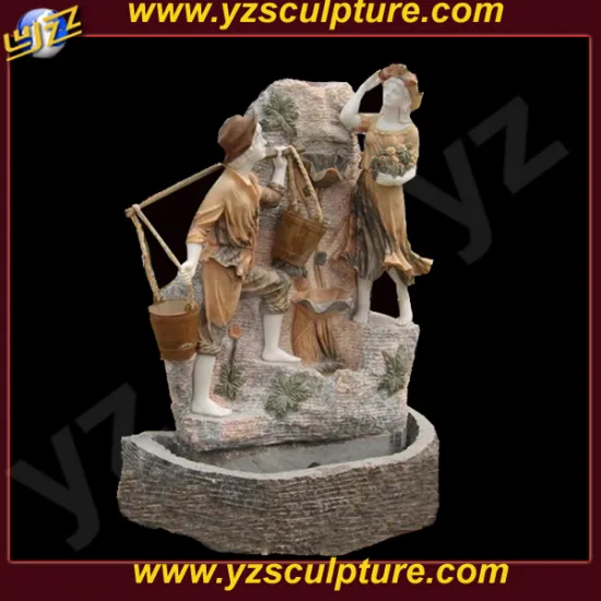 mixed color hand carved marble garden fountain with figure