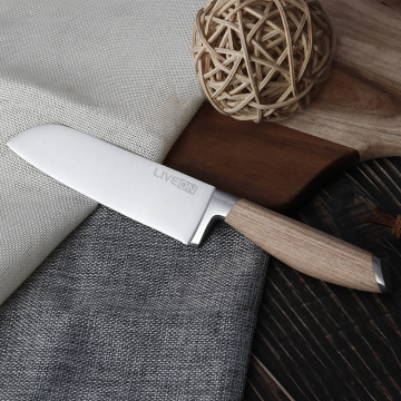 COLTELLO SANTOKU 5 POLLICI CON MANICO IN LEGNO PAKKA